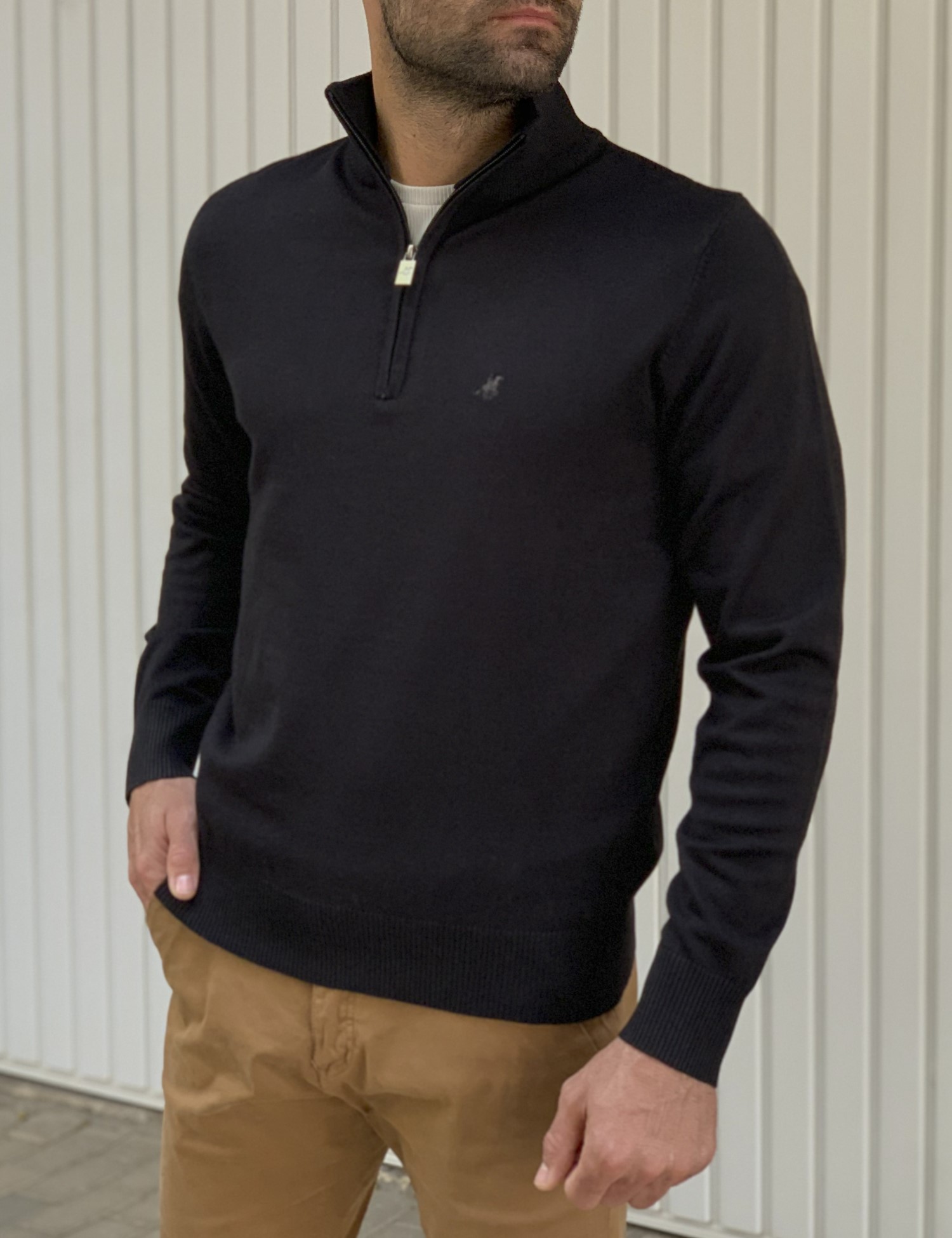 US Grand Polo ανδρικό μαύρο πλεκτό πουλόβερ με γιακά USTR202 φωτογραφία